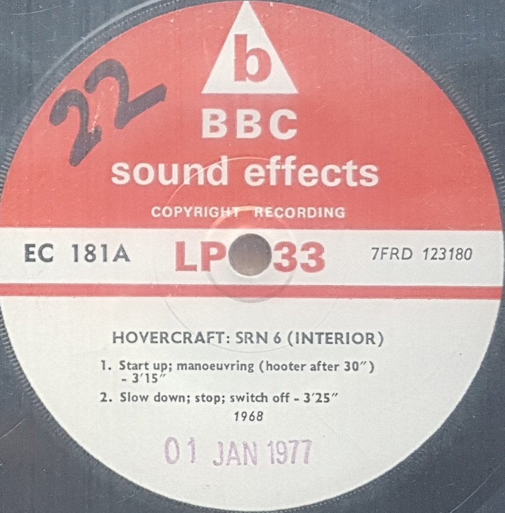 EC 181A Hovercraft: SRN 6 (Interior) Not registered from the BBC records and Tapes library Label